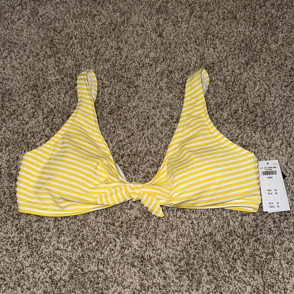NWT - Abercrombie & Fitch Yellow and White Striped Bikini Top, size large